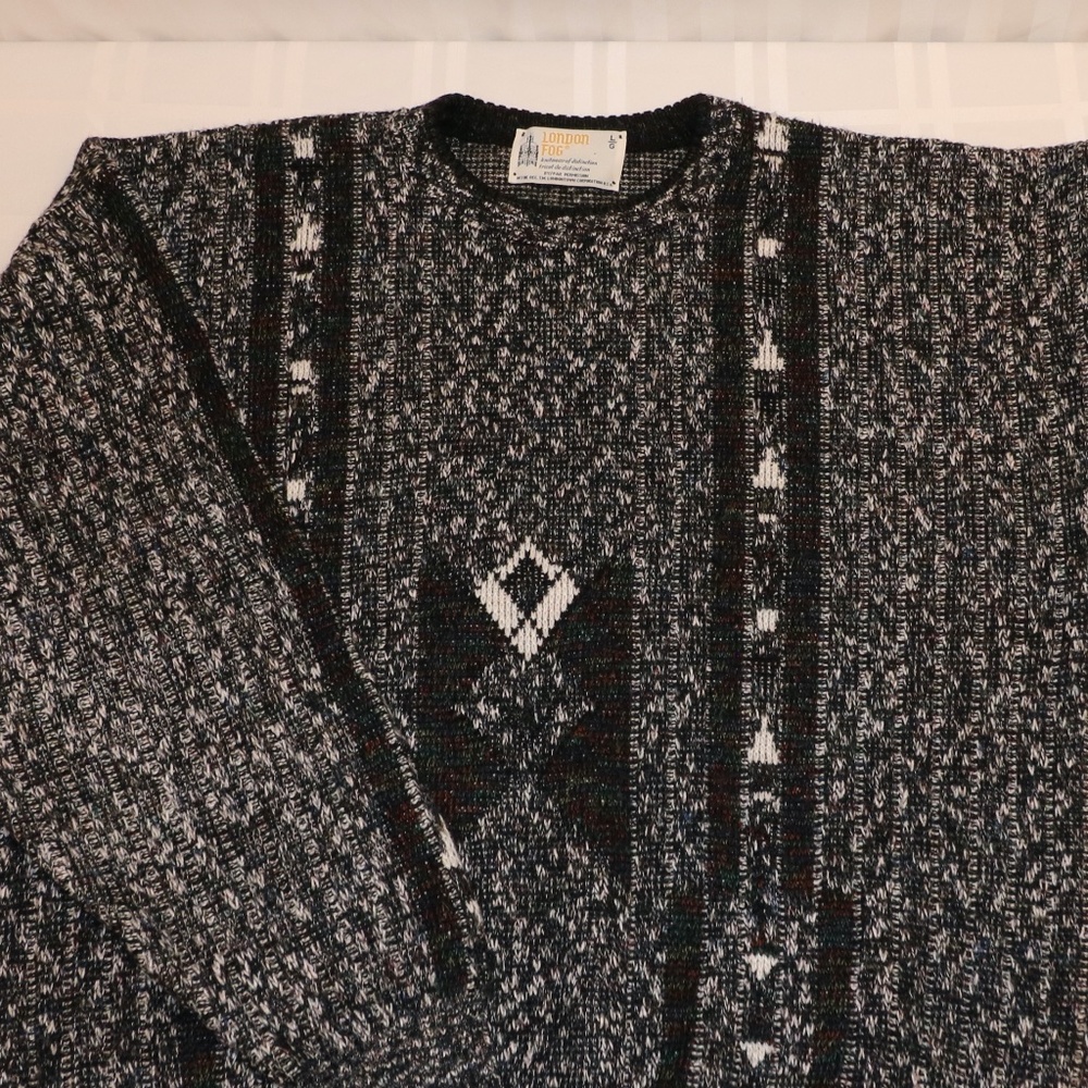 Vintage London Fog Geometric Pullover Crewneck Sweater Size Large